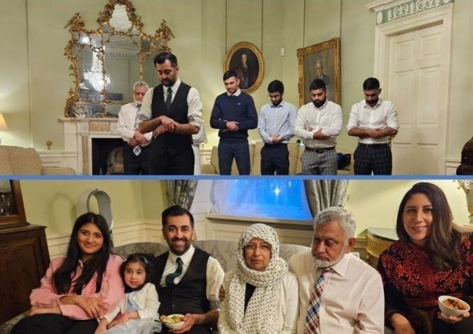 نماز جماعت حمزه یوسف، نخست وزیر جدید اسکاتلند به همراه خانوادش در مقر نخست وزیری